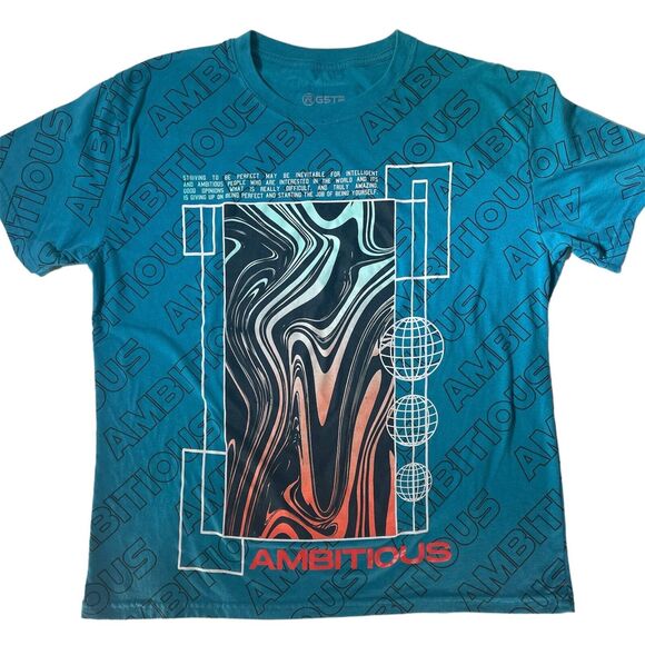 RGSTR Ambitious Turquoise Graphic T-shirt Empowering Streetwear Urban Hip Hop XL - Picture 1 of 8